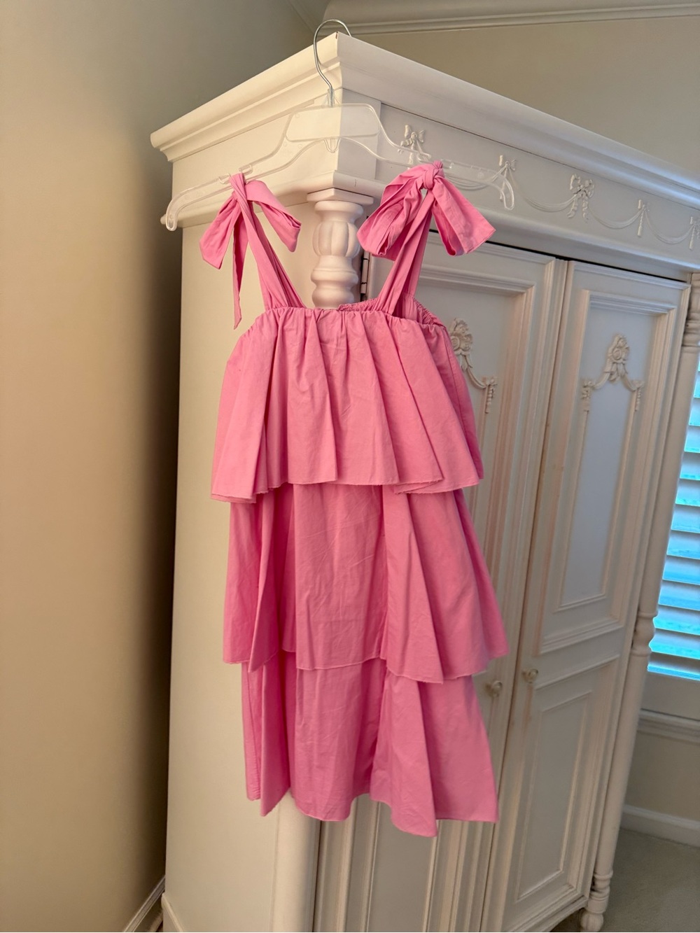 Pink Tiered Sundress with Tie Straps